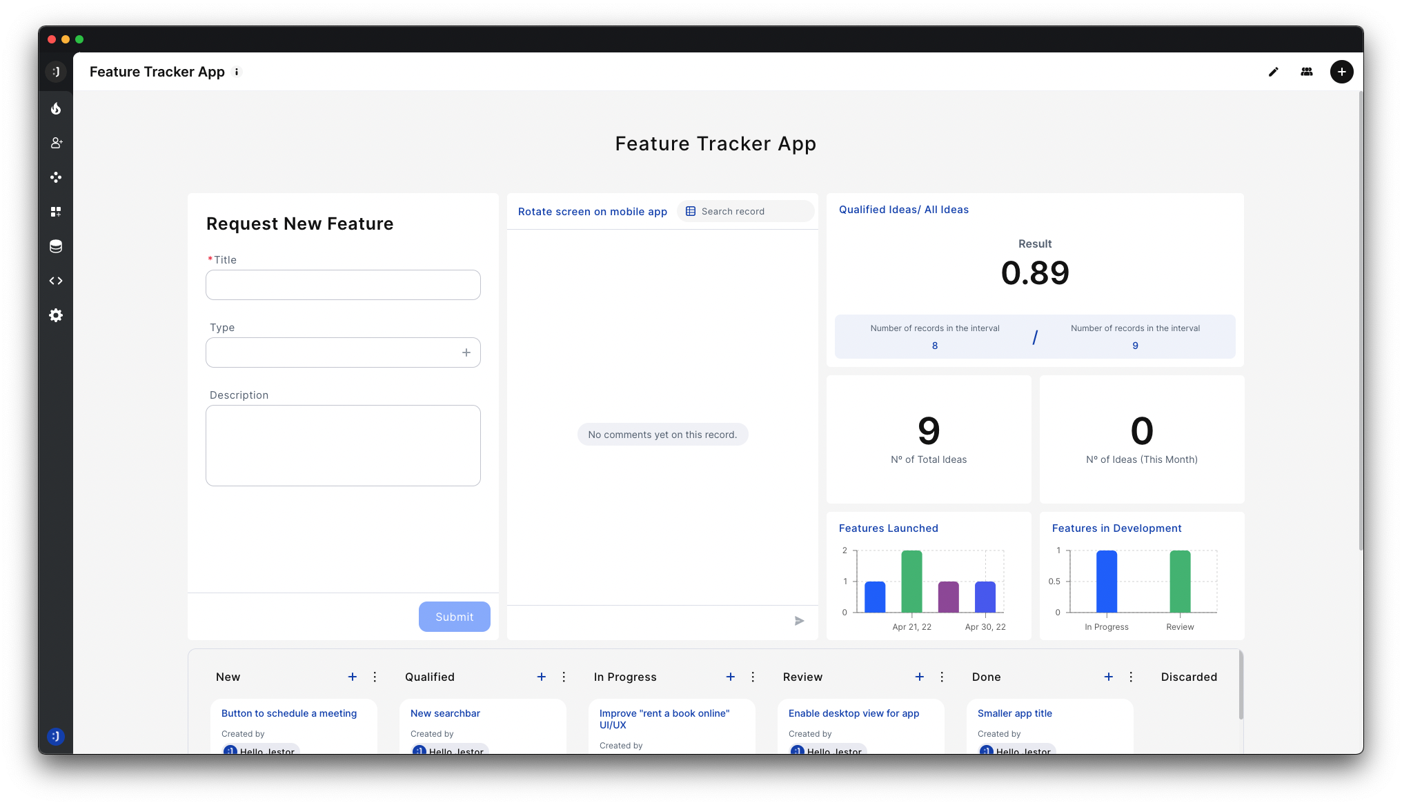 Jestor app dashboard